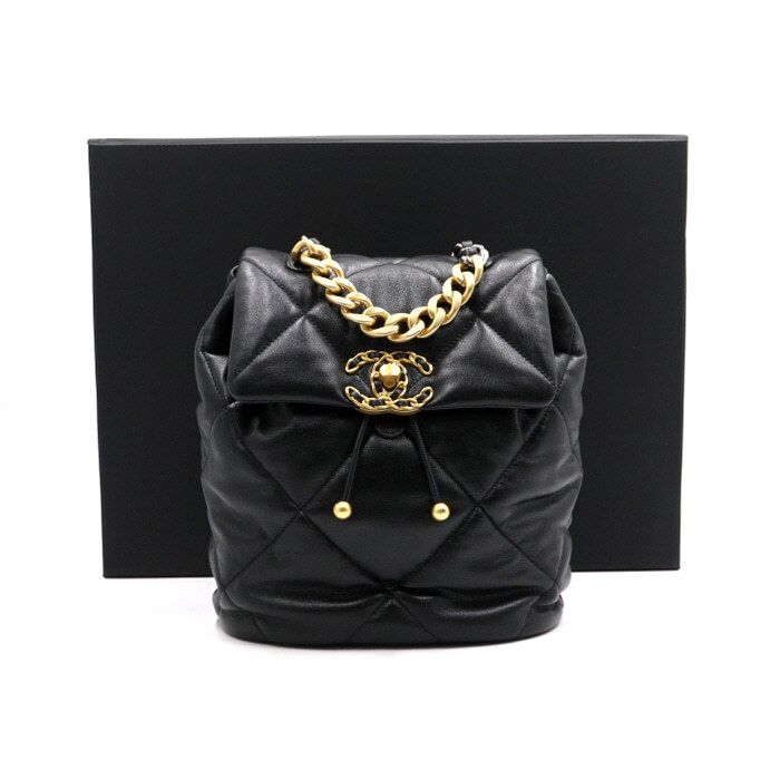 CHANEL Cruise Collection Black Lambskin 19 Gold Chain Women's Backpack AS4223
