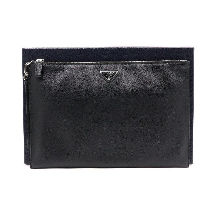 Prada Triangle Logo Leather Strap Men's Pouch Clutch Bag 2NH001