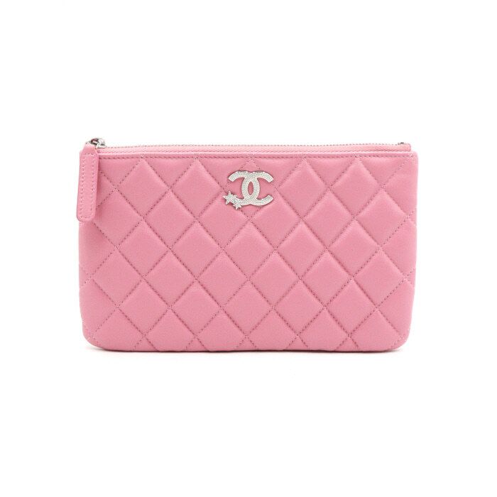 CHANEL Classic Pink Lambskin Star CC Small Pouch Clutch Bag AP1071 aa49740