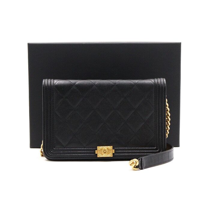CHANEL Black Caviar WOC Boy Gold Chain Crossbody Shoulder Bag AP1117 aa49761