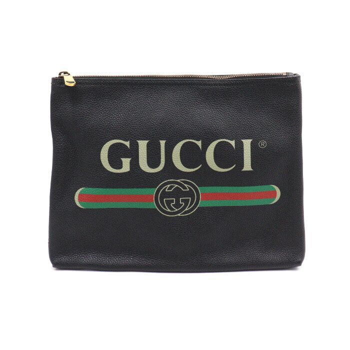 Gucci Black Medium Portfolio Men's Clutch Bag with Logo Print 500981