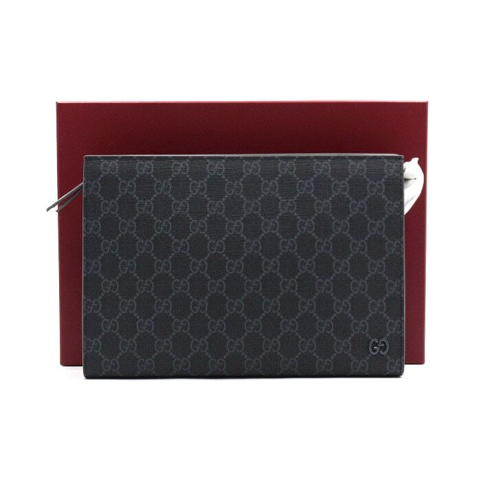Gucci Supreme Gray Trimming GG Canvas Men's Pouch Clutch Bag 768255