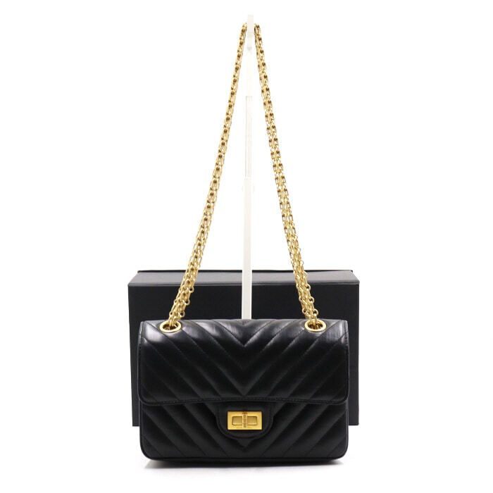 CHANEL Vintage Black Chevron Mini Flap Shoulder Bag with Chain AA0874