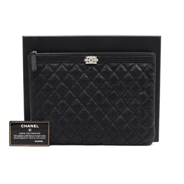 CHANEL Black Caviar New Medium Boy Clutch Bag A84406