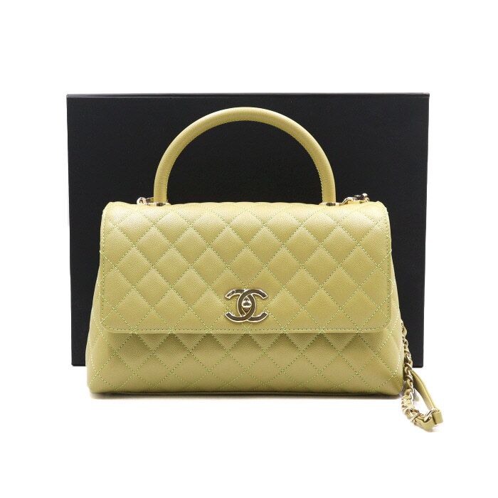 CHANEL Caviar Coco Handle 28 Medium Tote Bag with Chain Shoulder Crossbody aa49372
