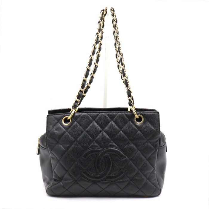 CHANEL Timeless CC Black Caviar Square Gold Chain Tote Bag with Shoulder Bag A18004