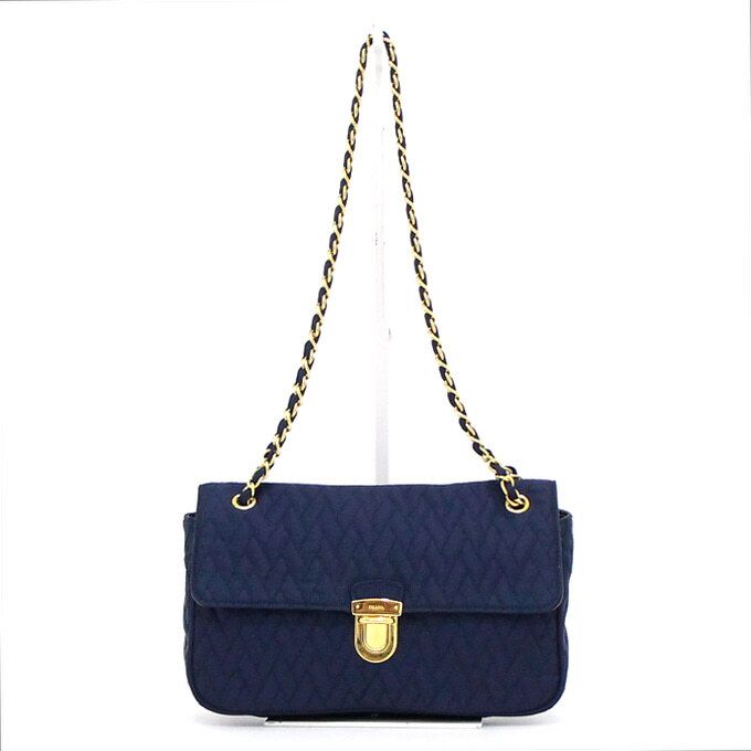 Prada Navy Testo Gold Chain Shoulder Bag BR4611