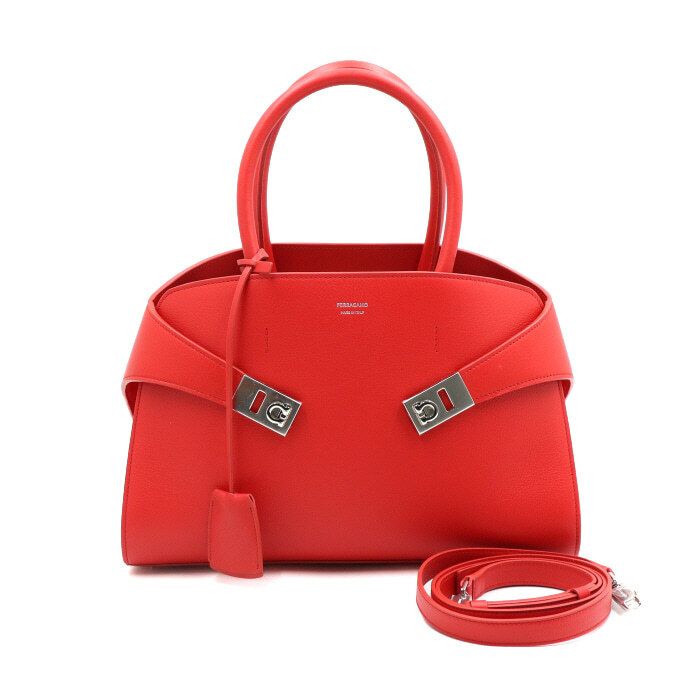 Salvatore Ferragamo Red Hug Gancini Buckle Women's Tote Bag Shoulder Bag 215608