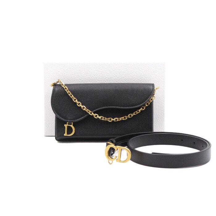 Dior Black Grain Leather Saddle Chain Clutch Belt Bag B0454CWGI M900