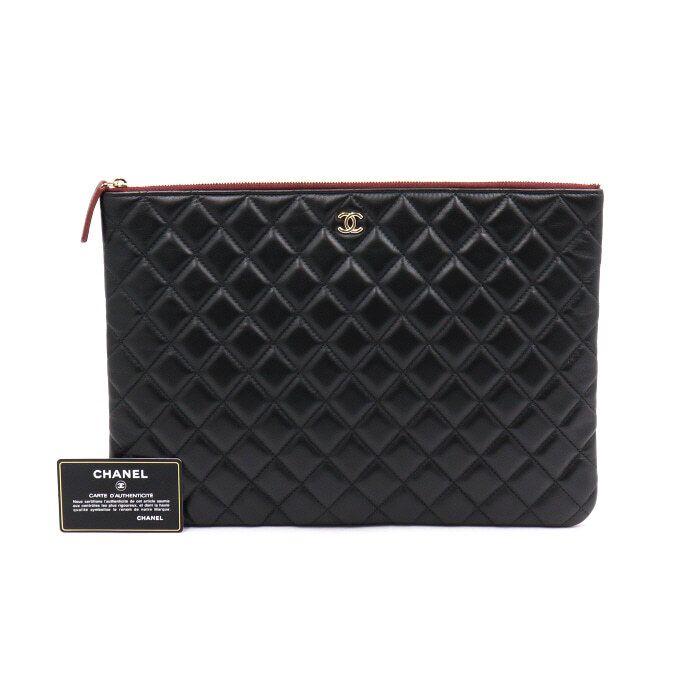 CHANEL Classic Large Clutch Bag Black Lambskin with Gold CC Hardware A82552