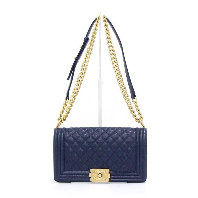 CHANEL Navy Boy Caviar Medium Flap Chain Shoulder Bag A67086 aa48746