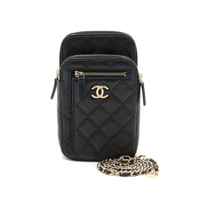 CHANEL Black Lambskin Phone Holder Bag with Chain Shoulder Strap CC Gold Trim AP3739 24-25 Season aa48664