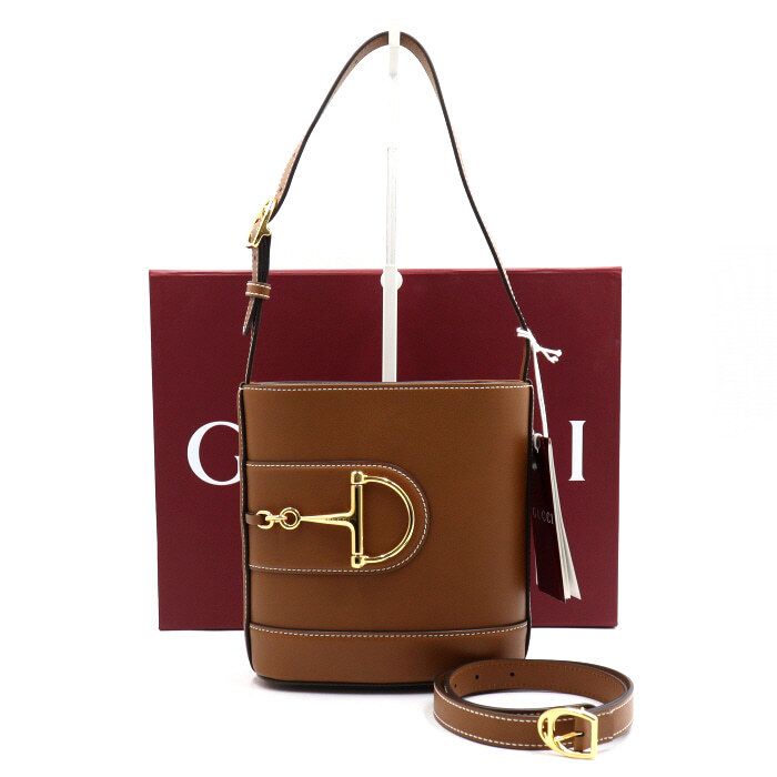 Gucci Brown Leather Mini Bucket Tote Bag with Shoulder Strap 833665