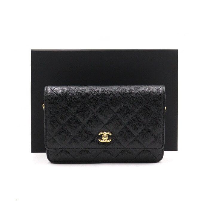 CHANEL Black Caviar WOC Turnlock Shoulder Bag with Gold Chain AP4241