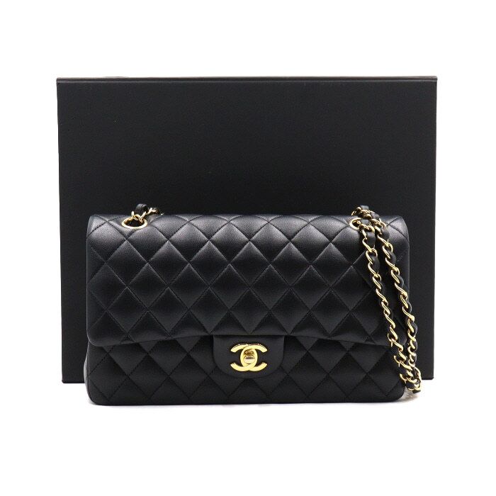 CHANEL Classic Black Lambskin Medium Shoulder Bag A01112 aa48536