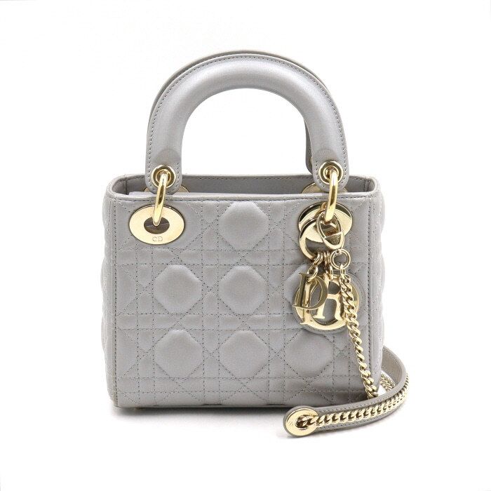 Dior Lady Grey Mini Tote Bag with Gold Chain Shoulder Bag aa48521
