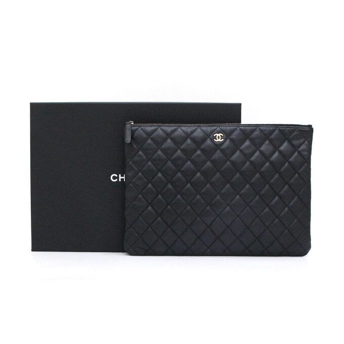 CHANEL Classic Large Clutch Bag A82552 Black Lambskin with Gold CC Hardware