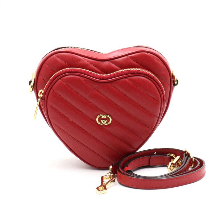 Gucci Red Interlocking G Diagonal Mini Heart Shoulder Bag and Crossbody aa48335