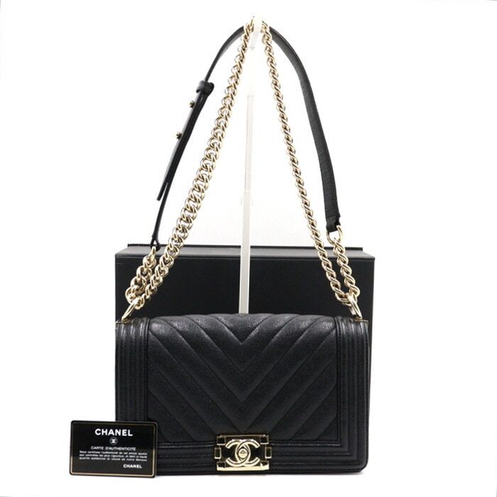 CHANEL Black Chevron Caviar Medium Flap Shoulder Bag A67086