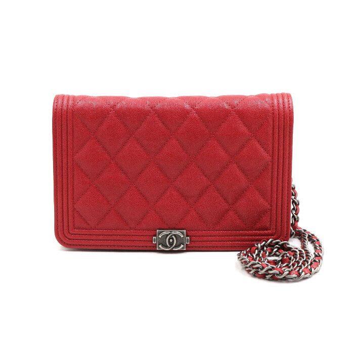 CHANEL Red Caviar WOC Boy Chain Crossbody Shoulder Bag AP1117