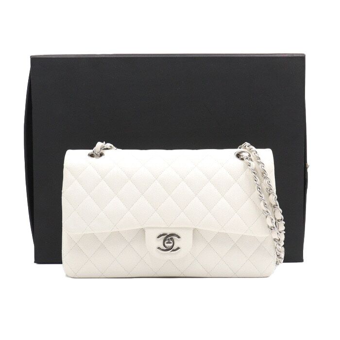 CHANEL Classic White Caviar Medium Shoulder Bag A01112 aa47708