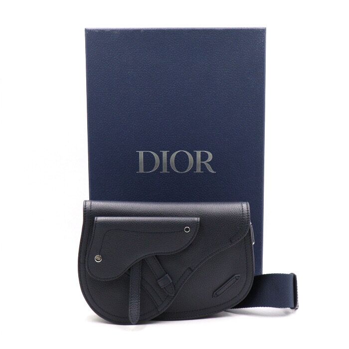 Dior Navy Grain Calfskin Saddle Pouch Men's Crossbody AA48533