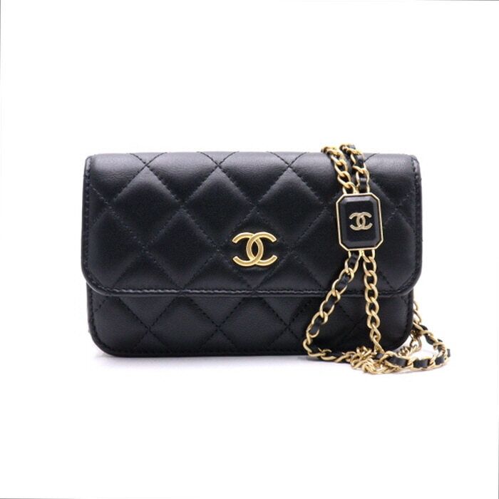 CHANEL Quilted Lambskin Premier Case with Gold Flap Belt Bag Black cc aa38128