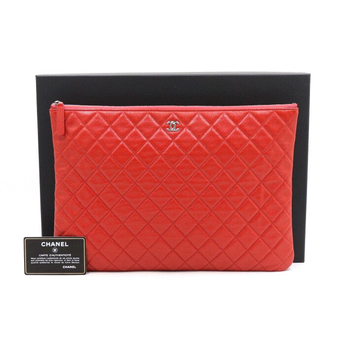 CHANEL Classic Red Caviar Large Clutch Bag A82552