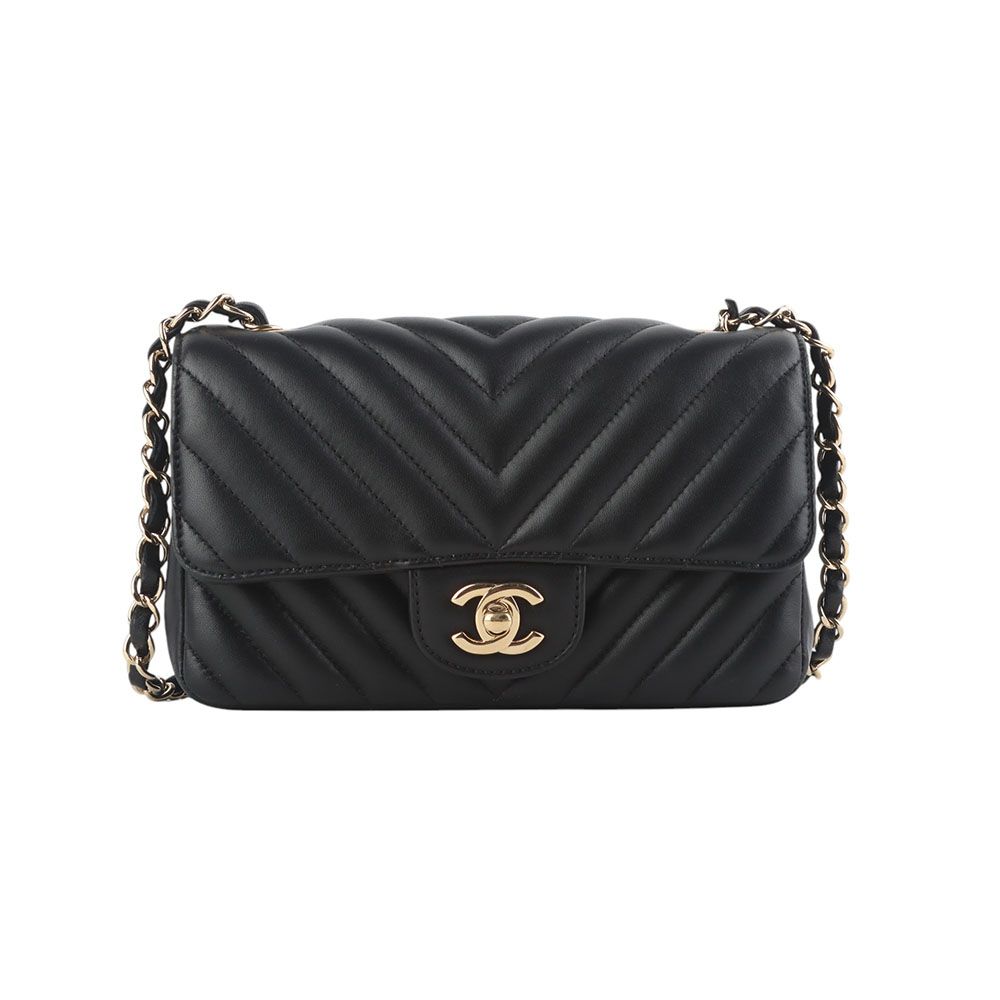 CHANEL Classic Chevron Lambskin Gold Chain Mini Crossbody Bag (Invoice) 34745