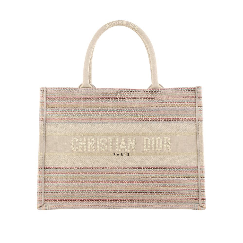 Dior Gold Embroidery 7-Color Stripe Tote Bag Medium 34730