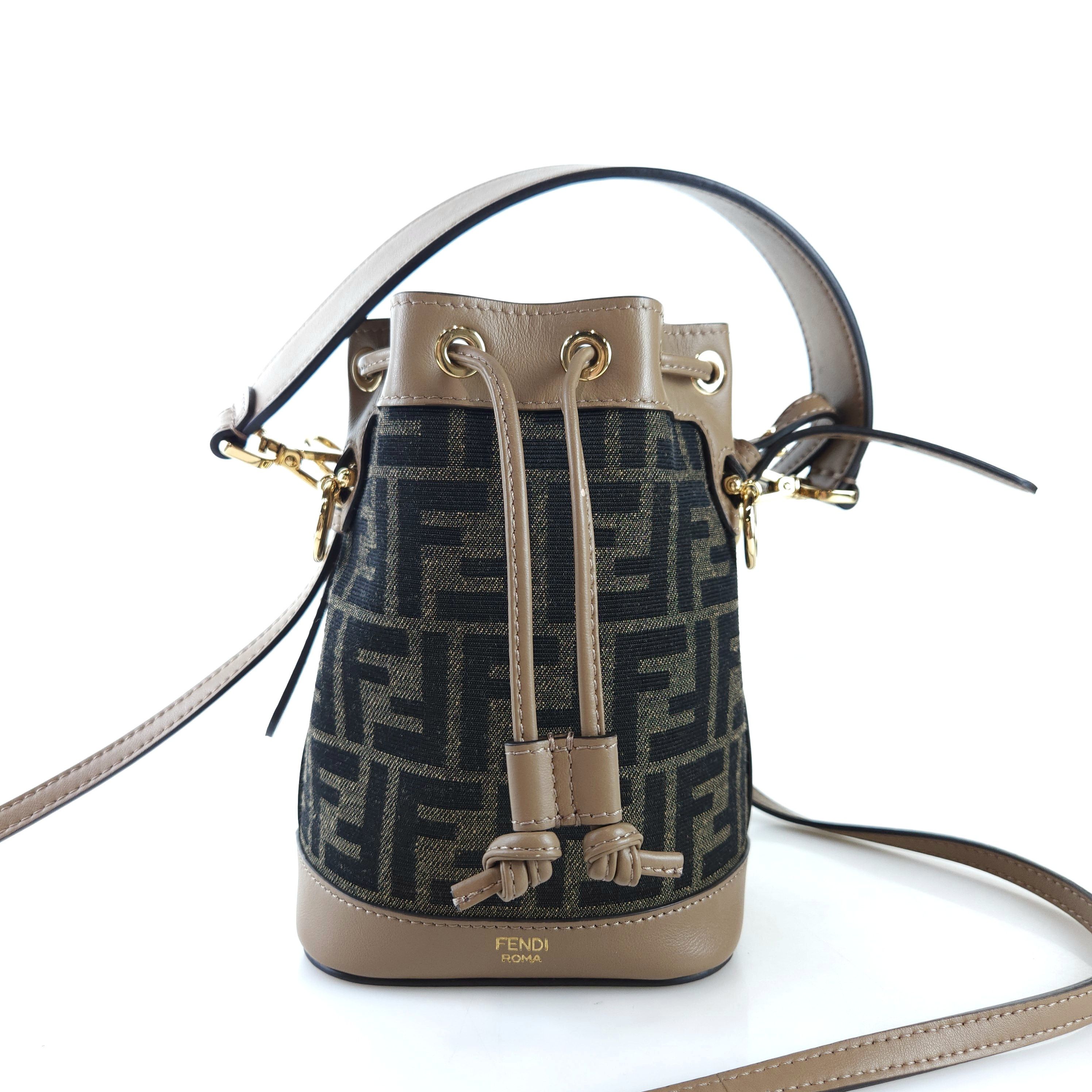 Fendi Textured Mon-Trezo Bucket Shoulder Crossbody Bag 8BS093 9364