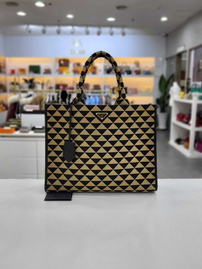 Prada Embroidered Logo Fabric Triangle Tote Bag 1BA356