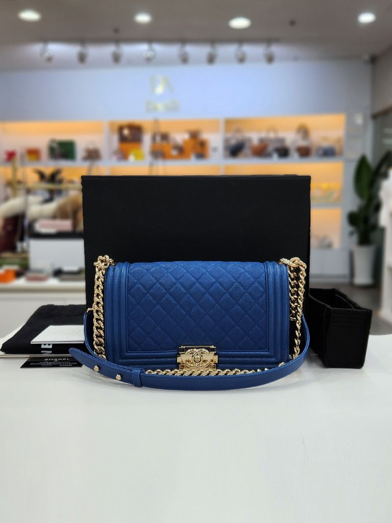 CHANEL Caviar Boy Bag Medium Champagne Gold Shoulder Bag A67086