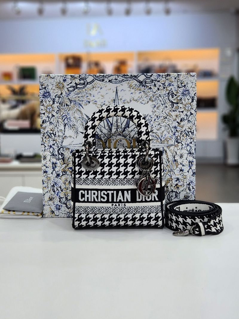 Dior Light Houndstooth Mini Black White Crossbody M0500BZAF_M911