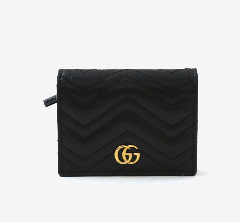 Gucci Chevron Black Gold Card Wallet 466492