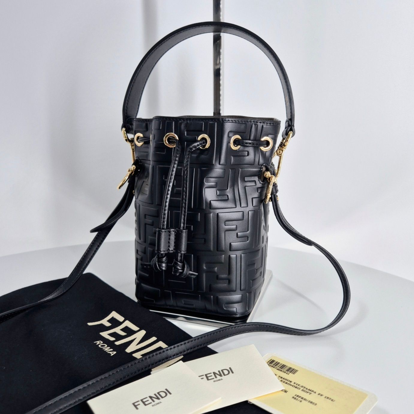 Fendi Monogram Mini Bucket Bag Black (8BS010)