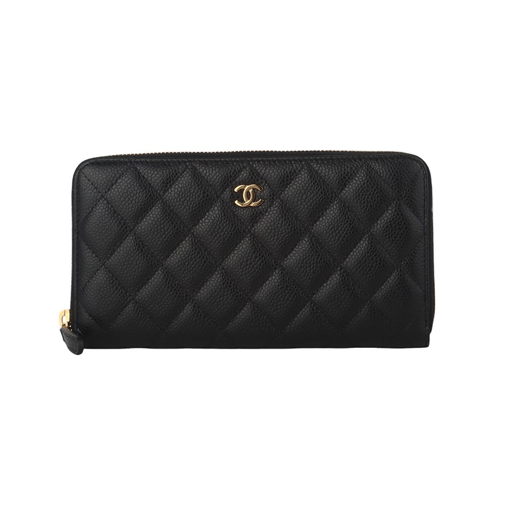 CHANEL Caviar Classic Gold Chain Zip Wallet (International Receipt) 34714-2