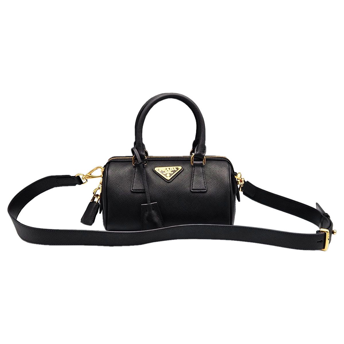 Prada Black Saffiano Lux Triangular Logo 2WAY Bag 1BB846