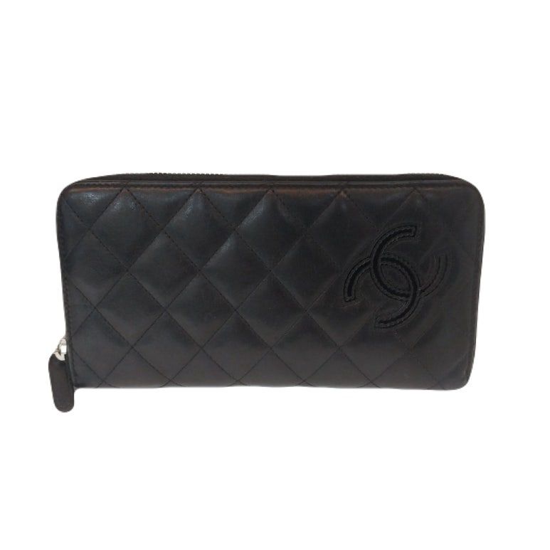CHANEL Black Lambskin Round Zip Wallet 19th