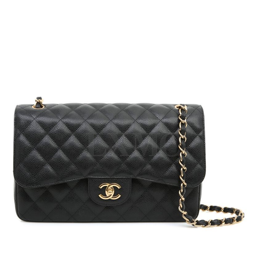 CHANEL Classic Large Flap Bag Caviar Jumbo Black Gold Chain Shoulder A28600