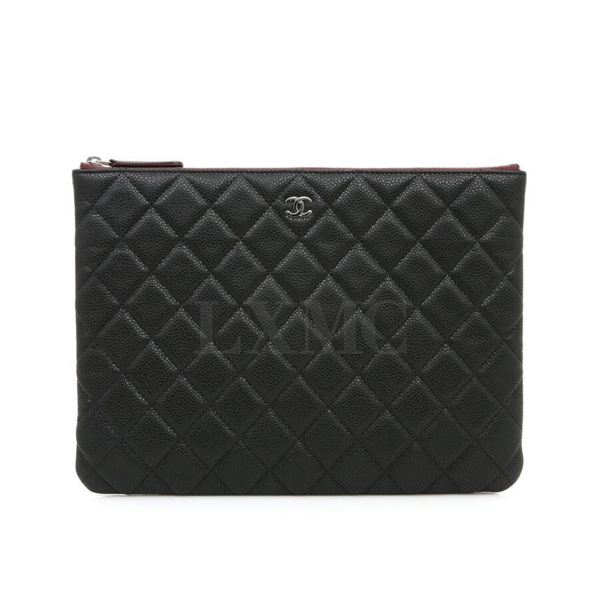CHANEL Caviar Clutch Black Medium Size Zipper Pouch A82545
