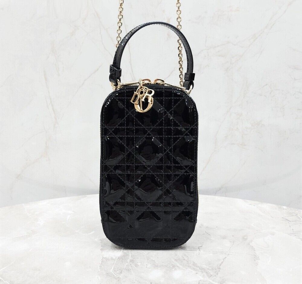 Dior Premium Lady Patent Black Phone Holder Bag S0872OVRB
