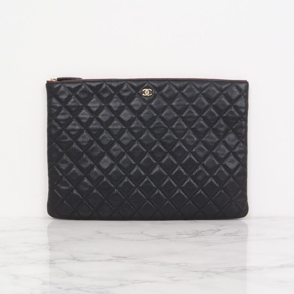 CHANEL Classic Large Clutch Caviar Black with Gold Accents A82552