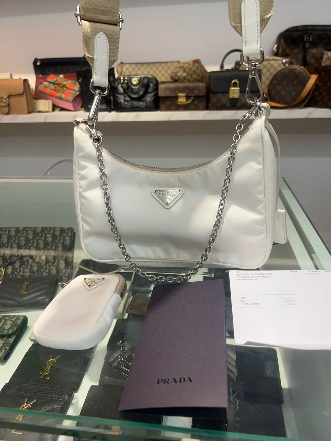 Prada Chain Strap Hobo Crossbody Bag White 1BH204