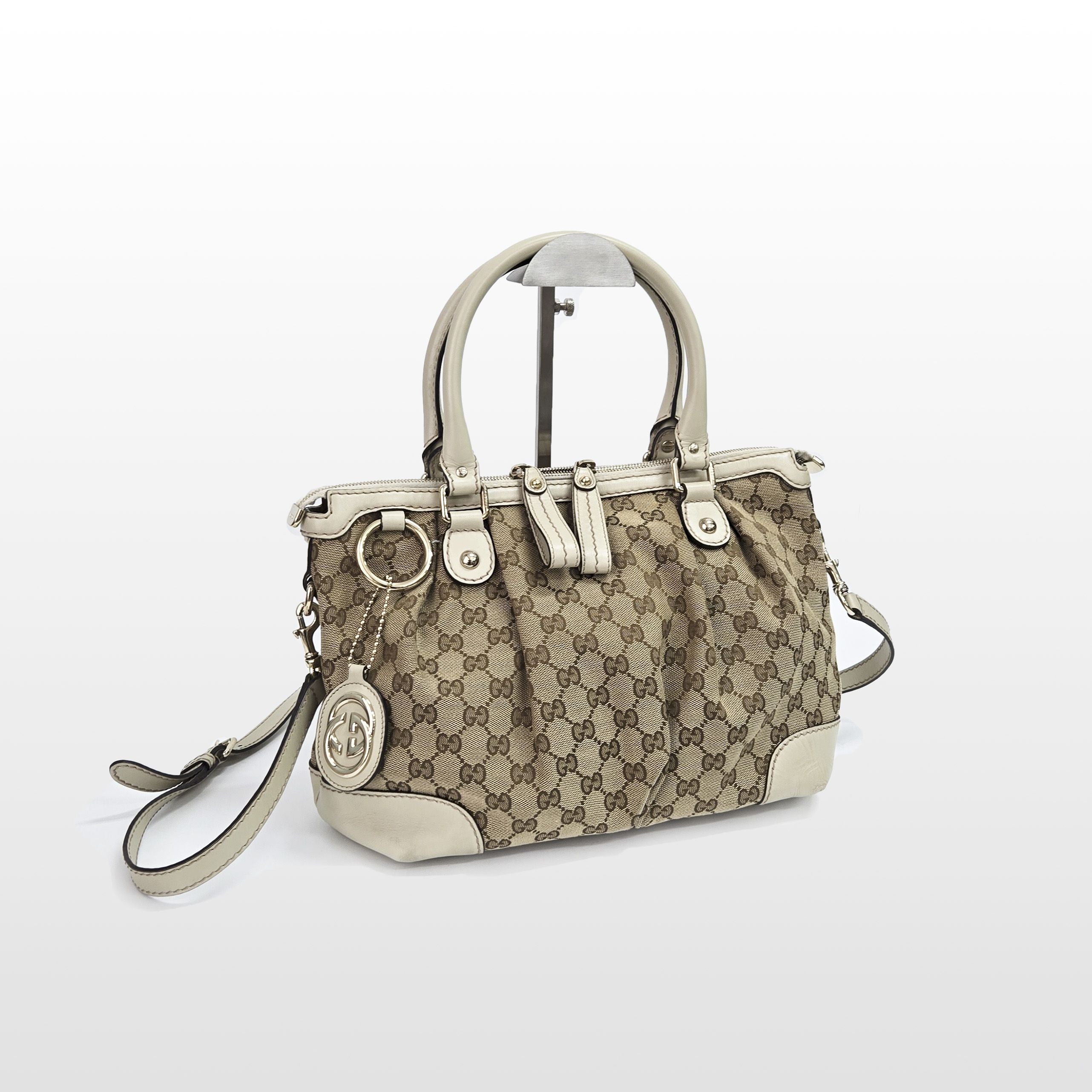 Gucci GG Logo Jacquard Light Metallic Gold Leather Top Handle 2WAY Bag 247902
