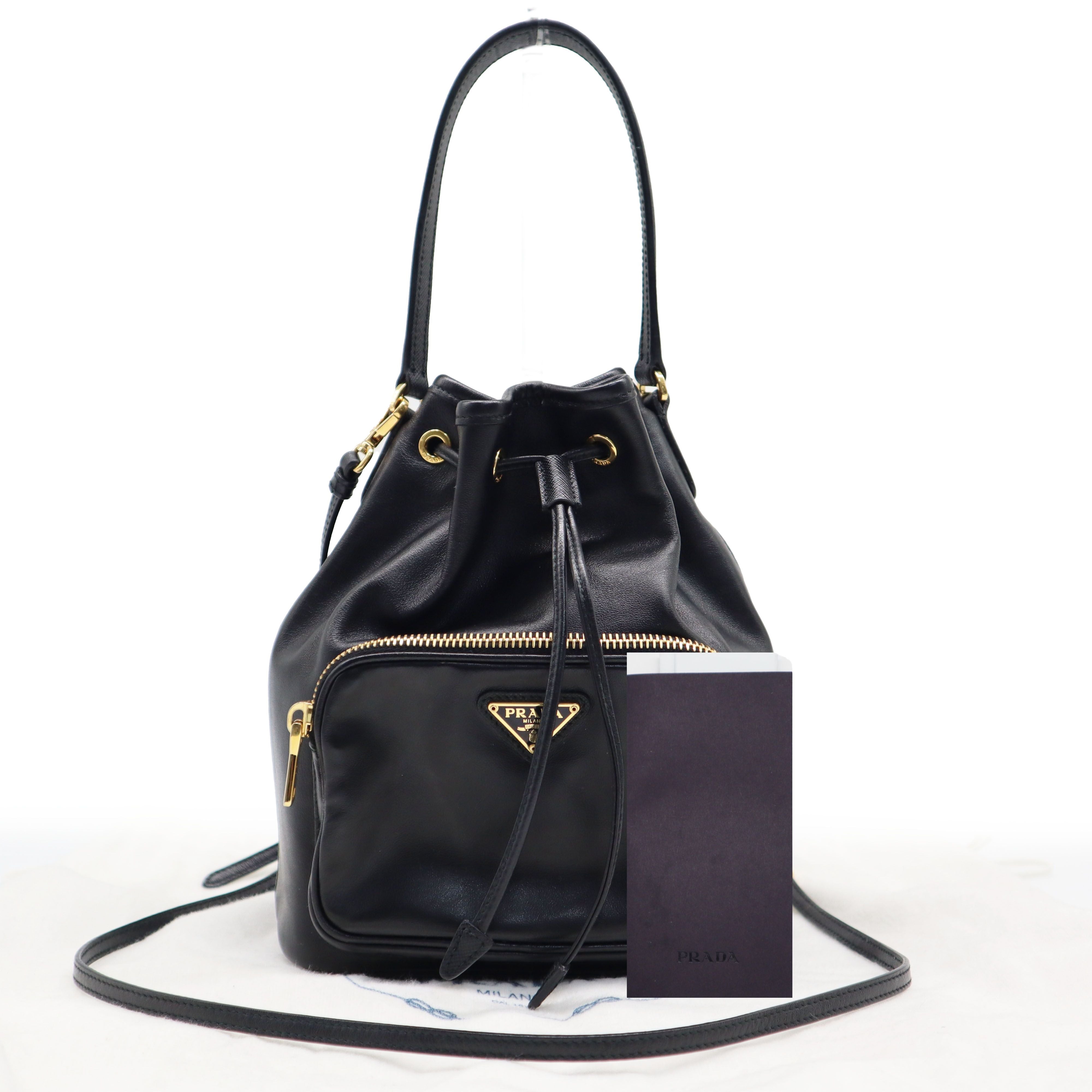 Prada Duet Bucket Bag 2WAY - Black Grace Calfskin (SKU: 1BH038)