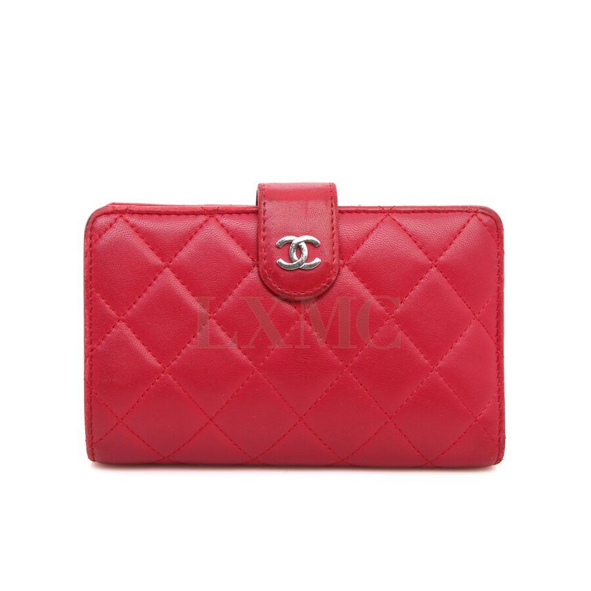 CHANEL Red Quilted Lambskin Wallet 3 Fold Wallet - SKU: 123456