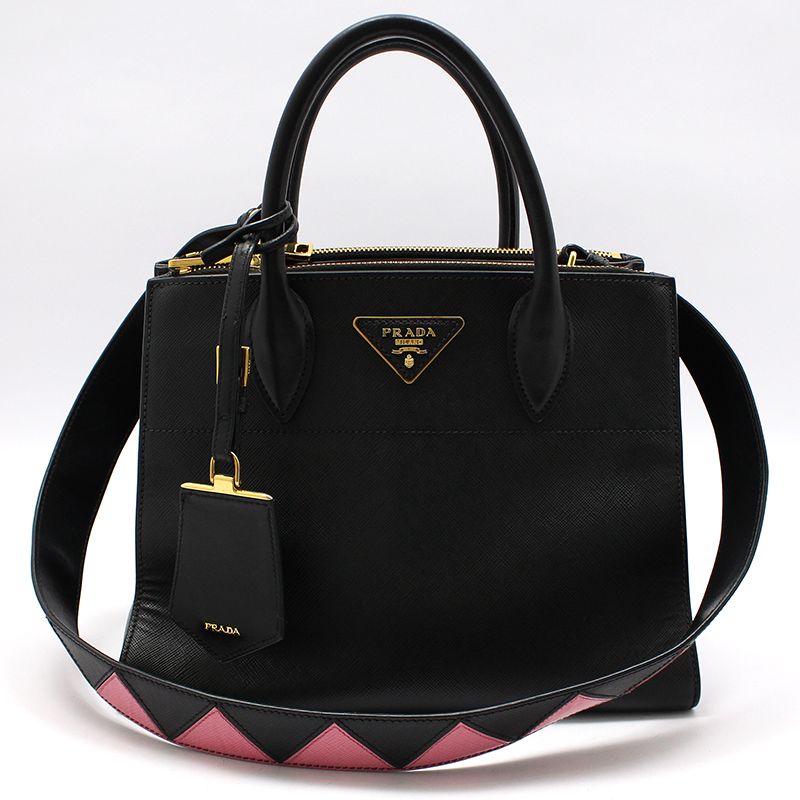 Prada Black Saffiano City Gold Paradigma Shoulder Bag 1BA103