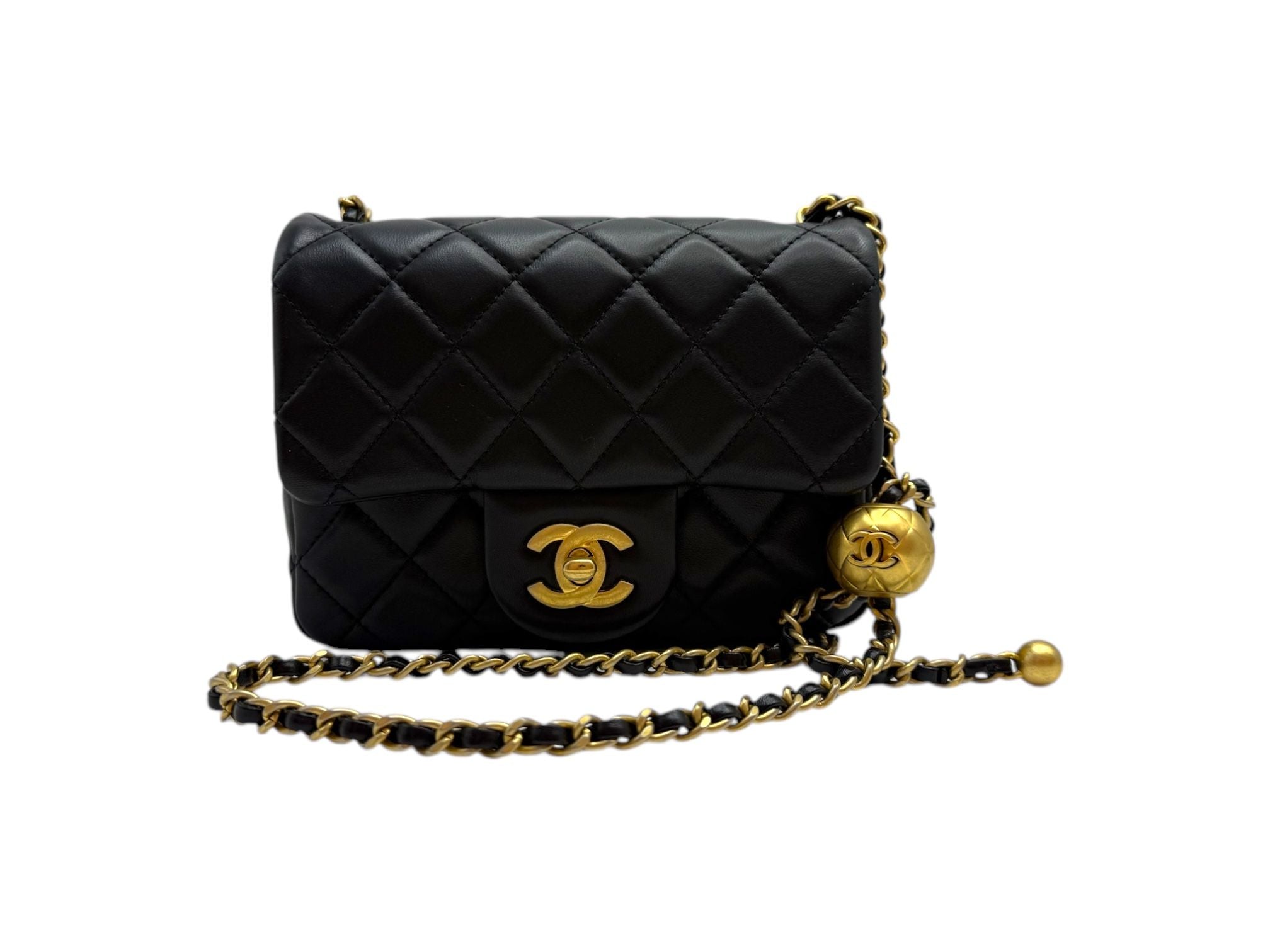 CHANEL Petit Sac Mini Flap Bag Golden Ball Black AS1786