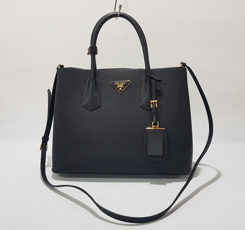 Prada Saffiano Double Tote Shoulder Bag - Black SKU8901234